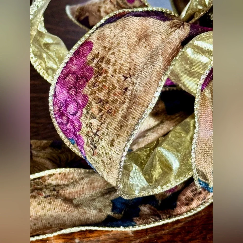 CUSTOM Gold Plum Floral Wired Bow Ribbon Set Floral Arrangement Gift Bows Wreath